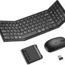 Foldable Keyboard and Mouse, Folding Bluetooth Keyboard Mouse Combo, 2.4G Wireless + Bluetooth5.1 x 2, Portable Wireless Rechargeable Travel Keyboard Mouse for Windows Android MacOS iOS
