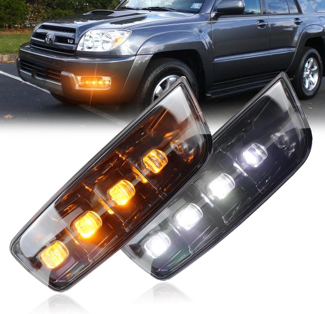 Full LED DRL Turn Signal Light Front Bumper Fog Lamps Compatible with Toyota 4runner 2003 2004 2005,Replace Front Air Vent Trim & Grille Air Vent Trim Indicated Light,2 pcs