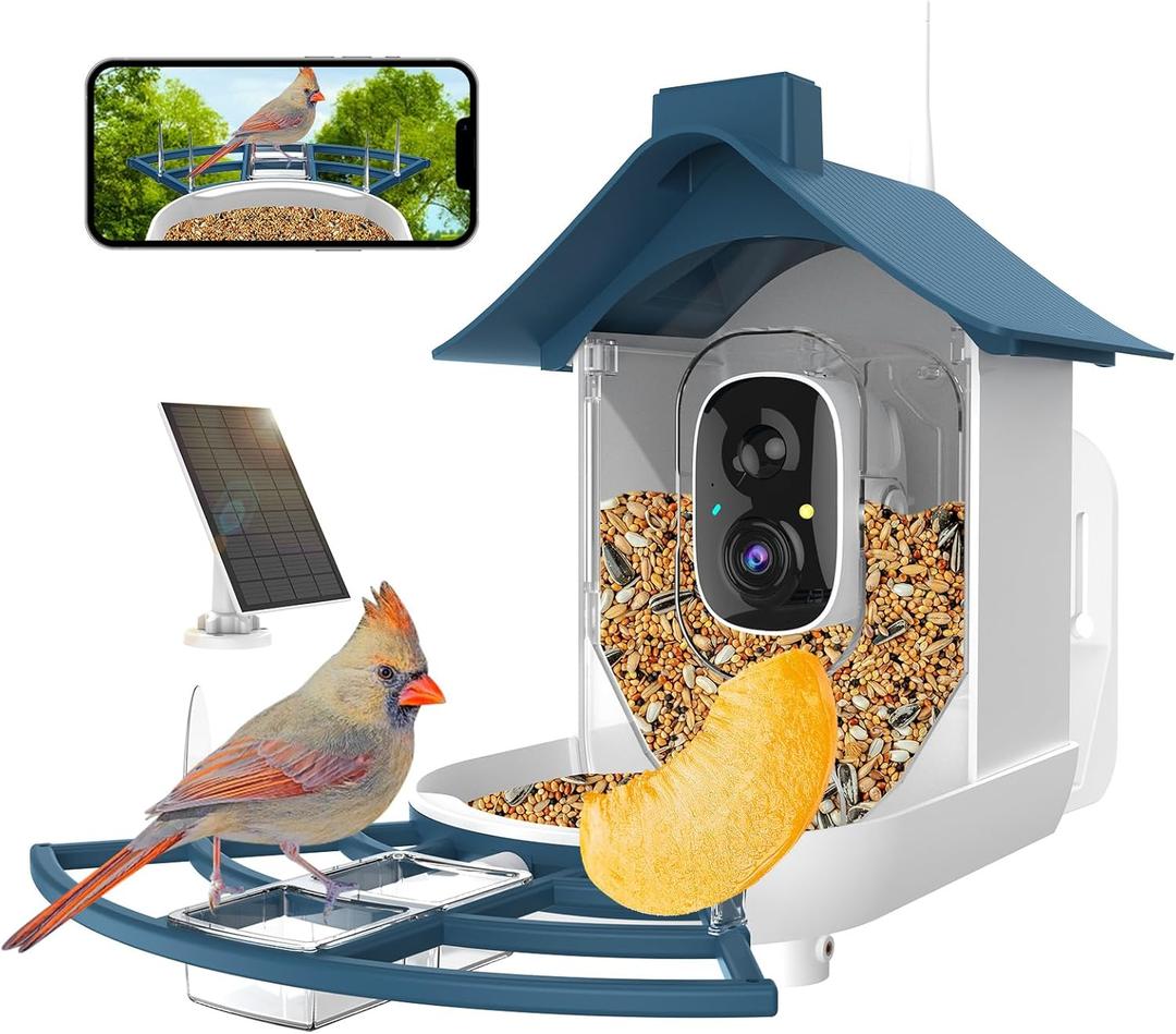 Bird Feeder with Camera, 2K HD Video Capture, 5000mAh Battery with Solar Panel, Instant Arrival Alerts, Live View, AI Species Identification, Perfect for Bird Lovers