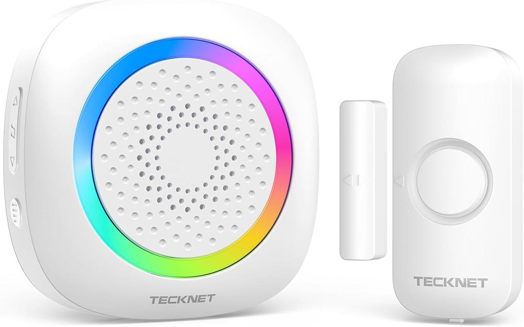 TECKNET Door Chimes When Door Opens, Wireless Door Sensor Chime Alarm with 1000Ft Range, 61 Songs, 5 Volume Levels, RGB Light, Door Chime for Business/Store/Home/Office When Entering