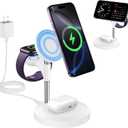 3 in 1 Wireless Charging Station for Multiple Devices Apple, 15W Fast Magnetic Mag-Safe Charger Stand for iPhone 16 15 14 13 12 Pro Max Plus Mini Apple Watch AirPods Pro 4 3 2, White
