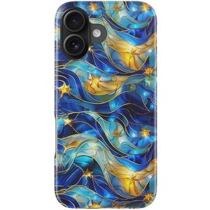 Goodon for iPhone 16 Plus Case Cute - Wireless Charging Compatible - Dual-Layer Hard Shell + Silicone Cover - Protective Phone Case with Trendy Designs for Women - Abstract Bule Gold Water
