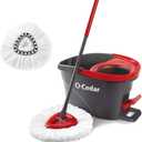 O-Cedar Easywring Microfiber Spin Mop & Bucket Floor Cleaning System with 1 Extra Refill,Red / Gray