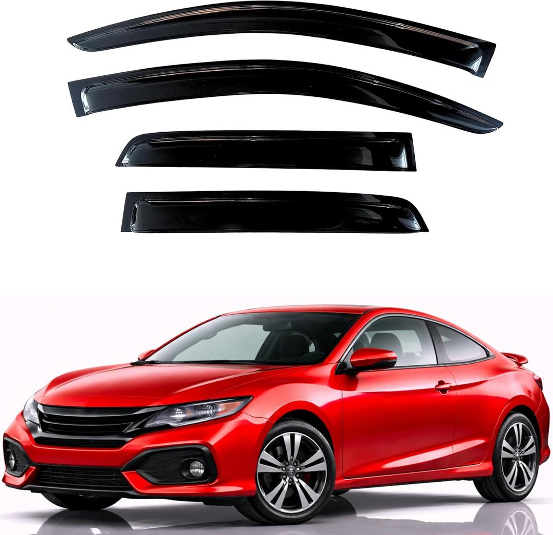 KPY Rain Guards Fit for 2016-2020 Honda Civic Coupe, Out-Channel Window Visors Vent Wind Deflectors 4PC, Car Accessories for 16-20 Civic Coupe (Coupe Only)