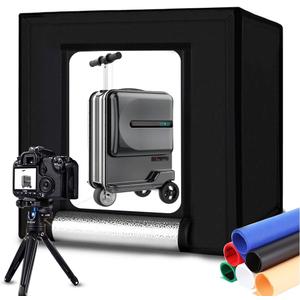 DUCLUS Portable Photo Studio Box 24" x 24", Adjustable Light Box with 120pcs SMD LED Beads, Photo Shooting Tent with White Light and 6 Color Background