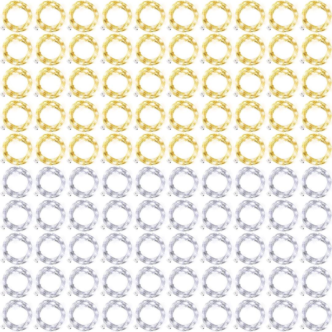 Tuanse 100 Pack Led Fairy Lights Battery Operated String Light 9.8FT Waterproof Silver Wire Firefly Starry Moon Light 30Led for Mason Jars DIY Crafts Wedding Table Centerpieces Christmas Party Decor