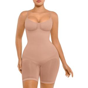 FeelinGirl Shapewear Tummy Control Seamless Bodysuit Hip Enhancer Body Shaper for Women (X-Small-Small, Khaki Beige)