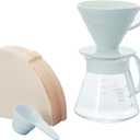 Hario V60 Ceramic Pour Over Coffee Set, Size 02, White