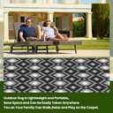 Outdoor Rug, 6x9ft Outdoor Plastic Straw Rug, ROMROL Reversible Mats, Area Rug Decor, Waterproof, Portable, Camping Mat and Rug for Indoor, Outdoors, RV, Patio, Picnic, Beach, Camping, Black and White