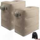 Inflatable Travel Foot Rest Pillow, 2 Pack Airplane Foot Rest Pillows, Portable Inflatable Leg Rest Pillow Flights Seat Extender with Storage Bag for Plane, Car, Train (2Pack Grey)