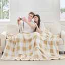 Cozy Bliss Luxury Sherpa Throw Blanket for Couch, Premium Reversible Buffalo Plaid Thick Throw, Warm Cozy Soft Blanket for Home and Gifts (Beige, 60" x 80")