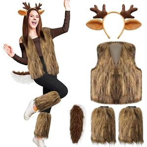Jenaai Christmas Deer Costume Accessories for Women Deer Furry Plush Vest Tail Antler Headband for Xmas Winter Party Cosplay, Size L