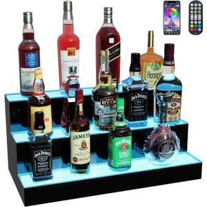 MESAlLUP Acrylic 24 Inch 3 Tier LED Liquor Bottle Display Shelf, Lighted Bar Shelves with APP or Remote Control, Mulit Color Lighting for Home Mini Bars Decor, Restaurants & Party Use