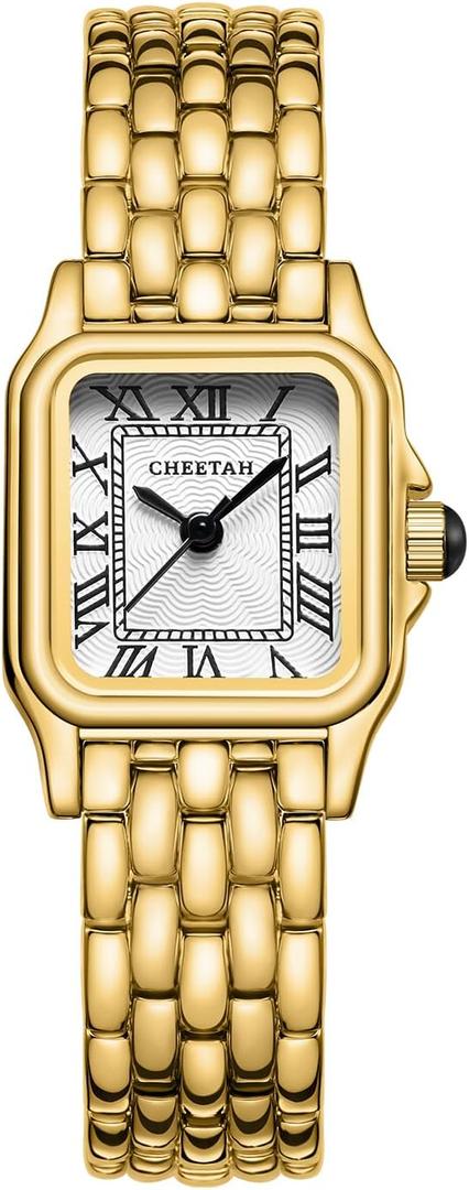 CHEETAH Gold Watches for Women with Small Vintage Bracelet, Rectangular Case Roman Dial CHEETAH Gold Watches for Women with Small Vintage Bracelet, Rectangular Case Roman Dial