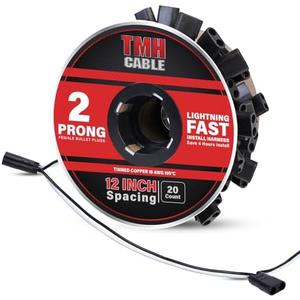 TMH 20 Count 2-Prong Wire Harness Roll Double Female Bullet Plug 18 Gauge - 12" Spacing Extra Long for LED Marker Clearance Lights Hassle-Free Installation