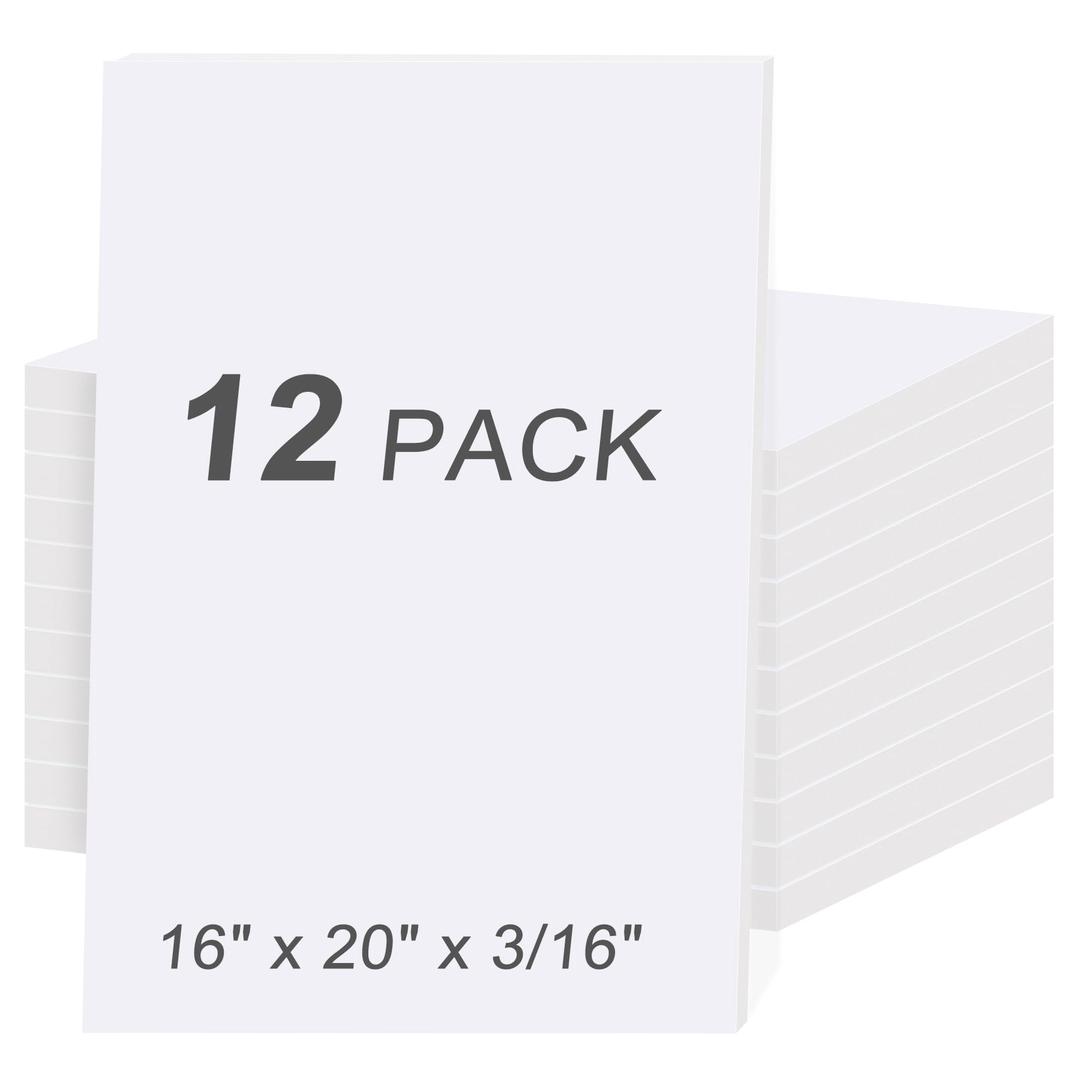 MYFAMIREA 12 Pack White Foam Board 16" x 20", 3/16" (5MM) Thick Board Poster Acid-Free Foam Core, Double Sided Foamboard Sheets for Projects, Art, Craft, Presentations and Wedding Signage
