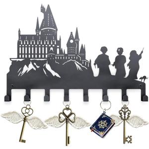 Magic Castle Silhouette Key Holder 8-Hook Black Metal Key Holder wall Mount for Keys & Accessories | Fantasy Home Decor & Gift for HP Fans
