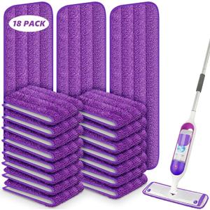 18 Pack Reusable Mop Pads Compatible with Swiffer PowerMop, Wood Floor Pads Microfiber Mop Replacement Refills Machine Washable for All Floor Surfaces (Purple)