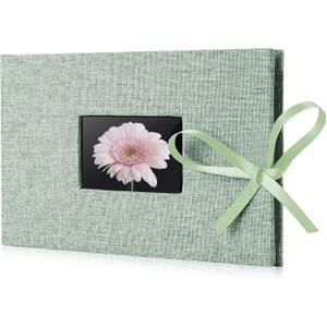 Small Photo Album 4x6, Picture Album Holds 24 Horizontal Photos, Linen Fabric Cover Picture Book for Photos with Front Window, Mini Brag Book Photo Books for Weddings Family Boudoir Green (12 Pockets/1PK)