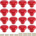 JAPCHET 16 Pack Red Ceramic Cabinet Knobs, 32 MM/1.26Inch Single Hole Ceramic Door Knobs with Screws, Button Round Mushroom Door Pulls for Kitchen Cabinet, Cupboard, Wardrobe, Dresser