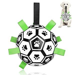 CHUKCHI Soccer Ball with Straps, Interactive Dog Toys for Tug of War, Puppy Birthday Gifts, Water & Tug Toy, Durable Dog Balls for Small & Medium Dogs (8 inch)