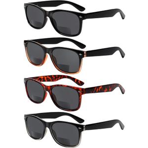 4 Pack Bifocal Reading Glasses Grey Lens Spring Hinge Outdoor Sunglasses Fashion Bifocal Sun Readers for Men Women