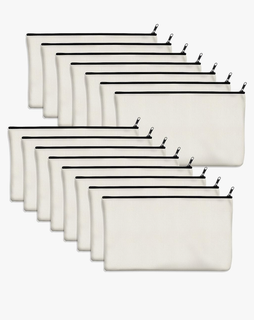 15 Pack Blank Cotton Canvas DIY Craft Zipper Bags Pouches Pencil Case for Makeup Cosmetic Toiletry Stationary Storage