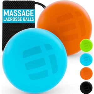 Massage Lacrosse Balls for Myofascial Release, Trigger Point Therapy Ball Set, Foot Massage Ball Roller for Plantar Fasciitis, Yoga Deep Tissue, Physical Therapy Balls Hard Rubber 2 pack (Blue/Orange) (Electric Blue and Zesty Orange)