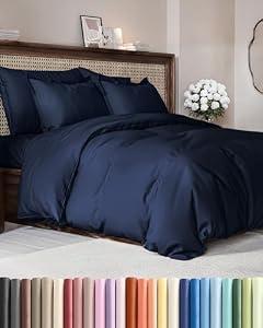 Duvet Cover Oversized King Size - Extra Soft Oversized King Size Duvet Cover - Lightweight, Breathable & Cozy w/ Zipper Closures and Ties - 120" x 98" Inches - (Navy Blue) Comforter Not Included