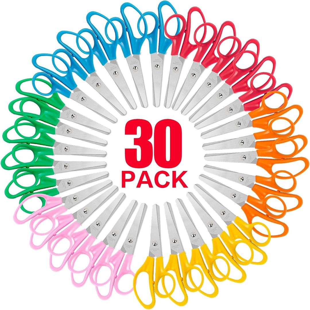 30 Pack Kids Scissors, 5 Inch Bulk Scissors for School, Blunt Tip Scissors for Child Student Teacher, School Supplies Craft Cutting Paper, Kids Safety Scissors for Preschool Classroom Office Home