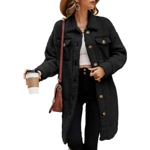 EVALESS Fuzzy Fleece Jackets for Women Fashion Long Sleeve Lapel Button Down Long Teddy Coat Faux Fur Warm Winter Outwear L