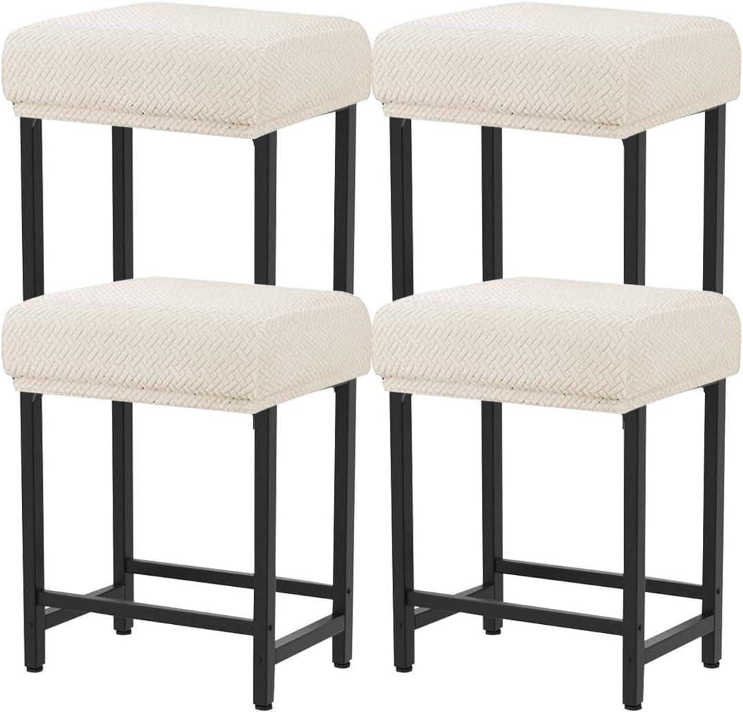 Levoberg Bar Stool Cover Rectangle Stretch Counter Height Barstool Slipcovers Rectangular Vanity Stool Cover Kitchen Counter Saddle Seat Cover for Wooden Metal Bench Set of 4 Beige