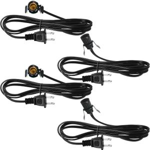 Macarrie 4 Pcs Clip in Lamp Cord with E12 Light Socket Single Lamp Replacement Cord for Holiday Christmas Village Accessories Decorations Switch Not Included, 6 Ft (Black)