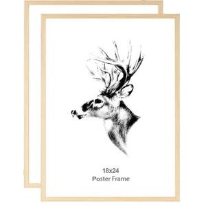 Yaetm 18x24 Poster Frame Set of 2, Natural Solid Oak Wood Frame 18x24 for Photos, Posters & Art Prints, Wall Gallery for Horizontal and Vertical Wall Mount (2 pack, Oak)