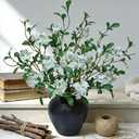 5PCS Faux Spring Stems Artificial Branches with Flowers for Tables Decor,Silk Faux Flower Stems with Branches for Vases for Home Office Kitchen, Dining Room,Living Room Decorations(White)