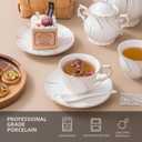 Agyiuns Tea Set 21-Piece Porcelain tea cups and saucers set of 6 with Sugar and Creamer Set & Teapot,teapot set for Adults, Women Tea Party,White