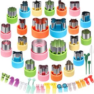 24 pcs Vegetable Cutter Shapes Sets Cookie Cutters Fruit Stamps Mold with 20 pcs Food Picks and Forks for Kids