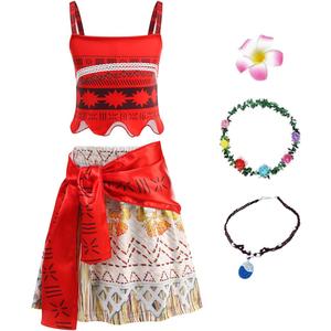 Princess Dress for Girls - Halloween Costume with Wreath, Hair Clip & Necklace, Party Outfit for Ages 3-9 (130(6-7 Years), Red02)