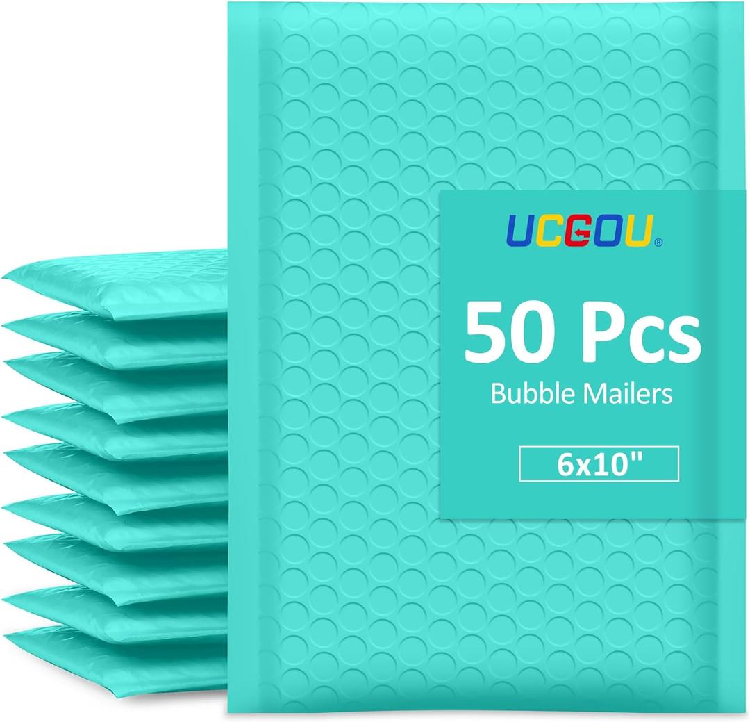 UCGOU Bubble Mailers 6x10 Inch Teal 50 Pack Poly Padded Envelopes Small Business Mailing Packages Opaque Self Seal Adhesive Waterproof Boutique Shipping Bags for Jewelry Makeup Supplies (6x10" 50PC)