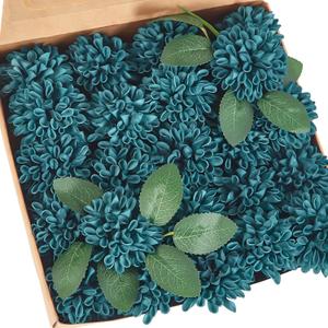 Artificial Flowers, 25pcs Artificial Rose for DIY Wedding Bouquets Centerpieces Arrangements, Dark Teal Dahlia Flowers with Stem for Bridal Shower Party Home Decorations