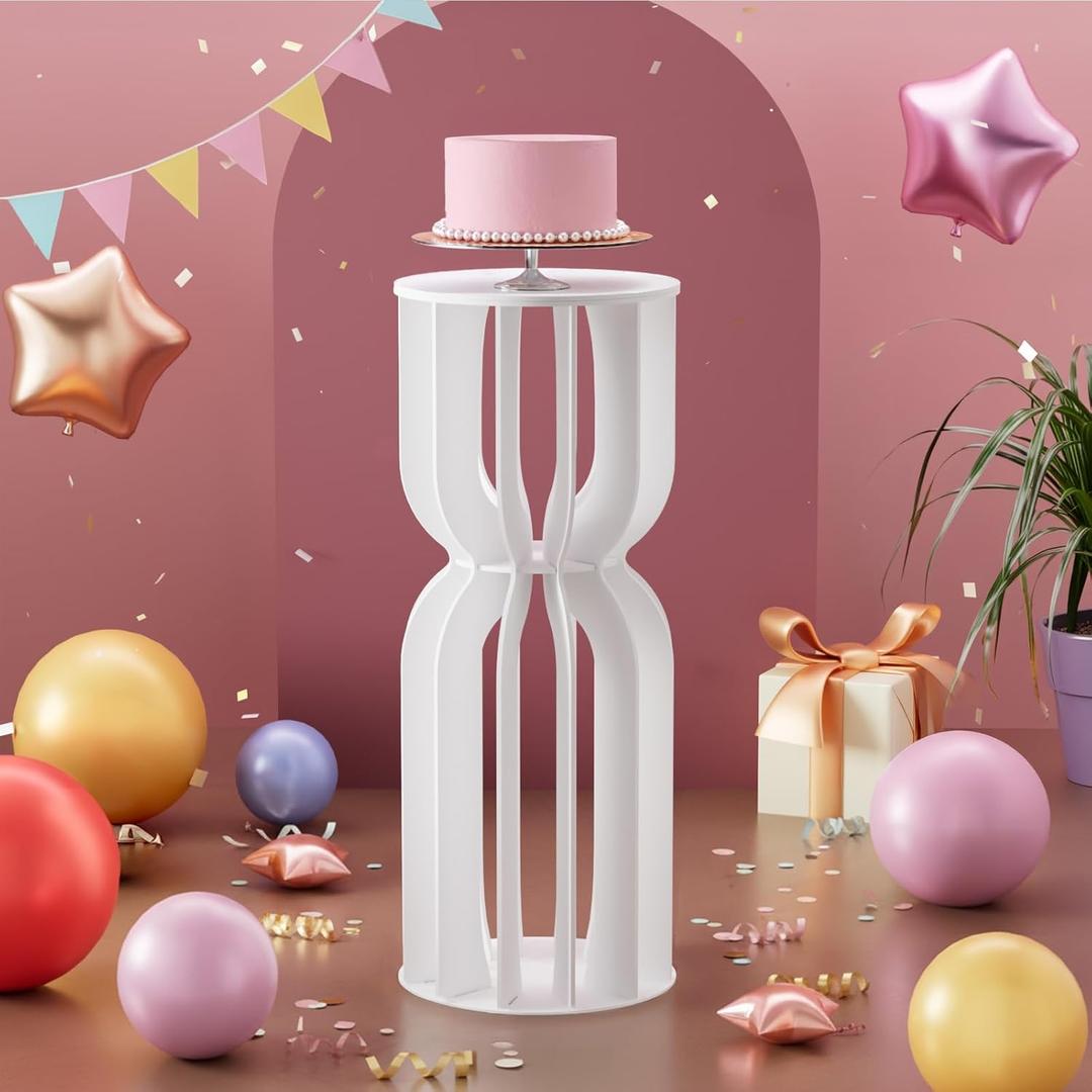 imprsv 1Pc Cylinder Stands for Party, Large White Cake Stand, Pedestal Display Plinth Pillars for Wedding Ceremony Birthday Party Decor (Hourglass Tower