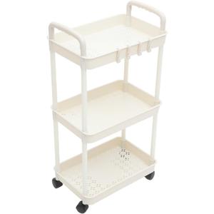 Rolling Storage Cart Multi-Utility Trolley Organizer for Kitchen Bathroom Living PP Material Mobile Shelving Rack for Easy Storage Organization (White)