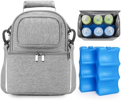Breastmilk Cooler Bag with Ice Pack, Double Deck Breast Milk Storage for Breastfeeding, Nursing, Daycare, Insulated Lunch Bag with Strap
