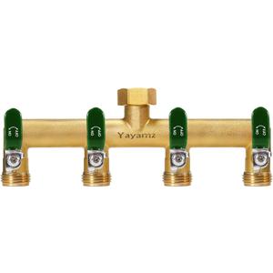 Garden Hose Splitter, 3/4 Rust and Freeze Resistant Outdoor Hose Manifold with 4 green Extra Long Handles Faucet Adapter-Heavy Duty Brass 4-Way Valve Garden Hose Splitter, 3/4 Rust and Freeze Resistant Outdoor Hose Manifold with 4 green Extra Long Handles Faucet Adapter-Heavy Duty Brass 4-Way Valve