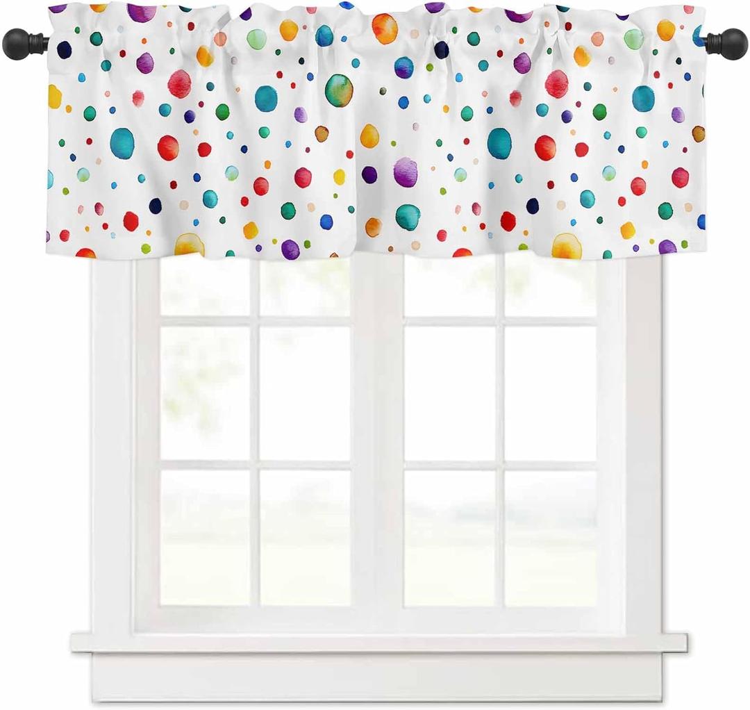 Colorful Polka Dot Valances Window Treatment Farmhouse Decor, Watercolor Color Point Rod Pocket Valance Curtains for Living Room, Bedroom, Kitchen, 54" W x 18" L - 1 Panel