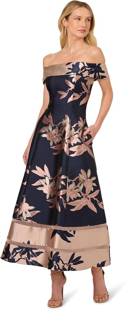 Adrianna Papell Off Shoulder Jacquard Dress, Large