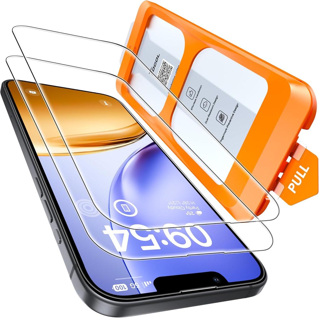 TOCOL for iPhone 17e Screen Protector 6.1 inch 9H Hardness Military Grade Shatterproof 17 e HD Tempered Glass Easy Installation Case Friendly 2 Pack