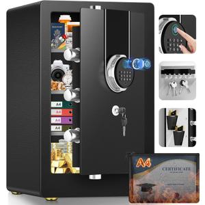 Large Biometric Safe Box, Home Safes Water Fireproof, Duty Document Safe with Bottom Hidden Compartment, Anti-Theft Dual Alerts, Mute Mode, Digital Security for Home and Business