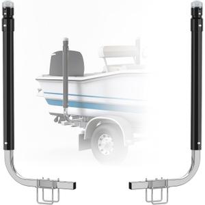 Partsam 1 Pair Boat Trailer Guides with Top Light & Reflective Tape, 40"/48" Adjustable Design Trailer Guide-ons Poles for Ski Boat/Fishing Boat/Sailboat Trailer, Galvanized Steel Frame, PVC Pipe