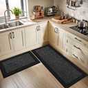 BEQHAUSE Kitchen Rugs and Mats Set of 2 Non-Slip Kitchen Mats for Floor, Absorbent and Stain Resistant Kitchen Runner, Machine Washable Rugs for Kitchen, Laundry & Sink, 24"x36"+24"x60", Black